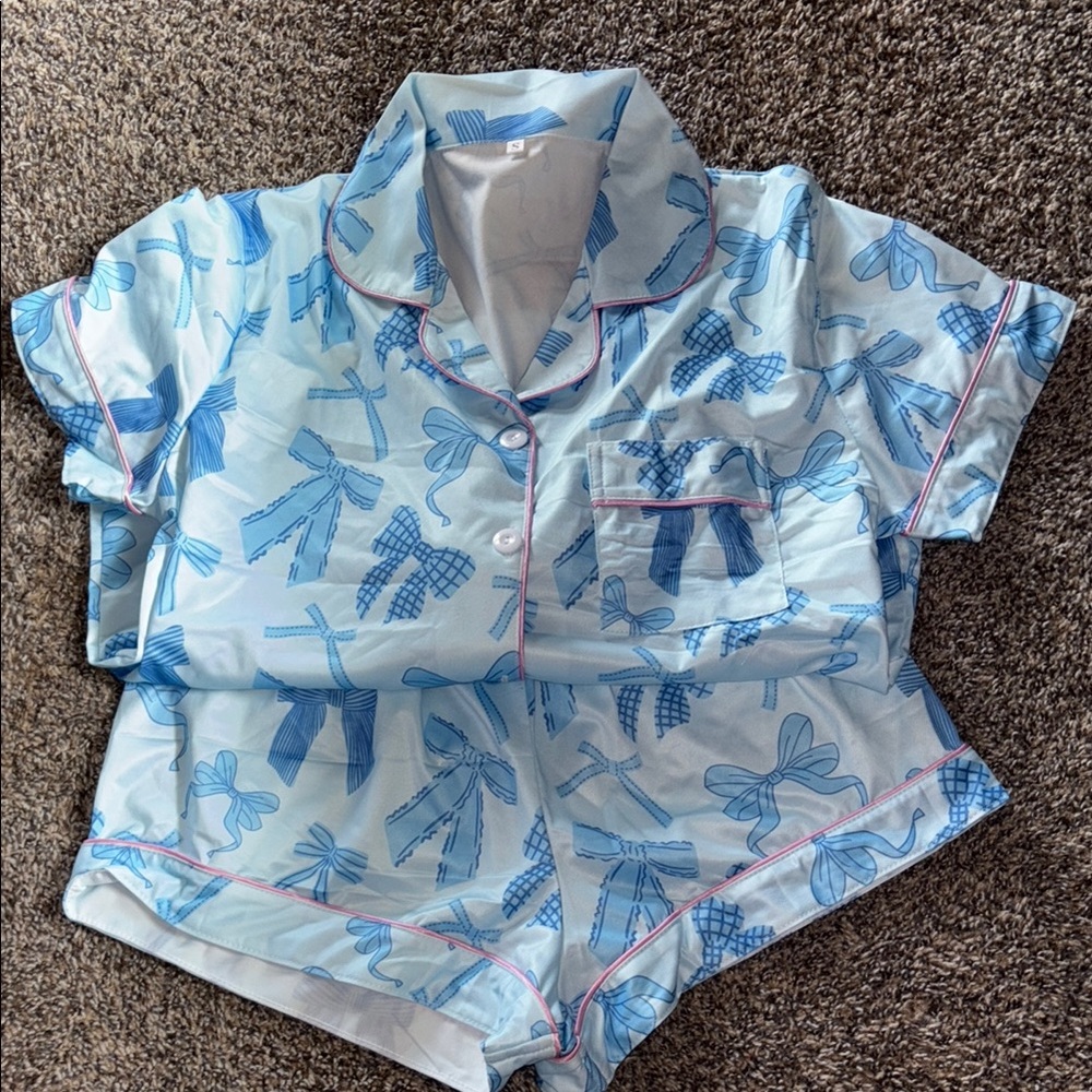 Blue Bow Print Pajama Set - Never worn